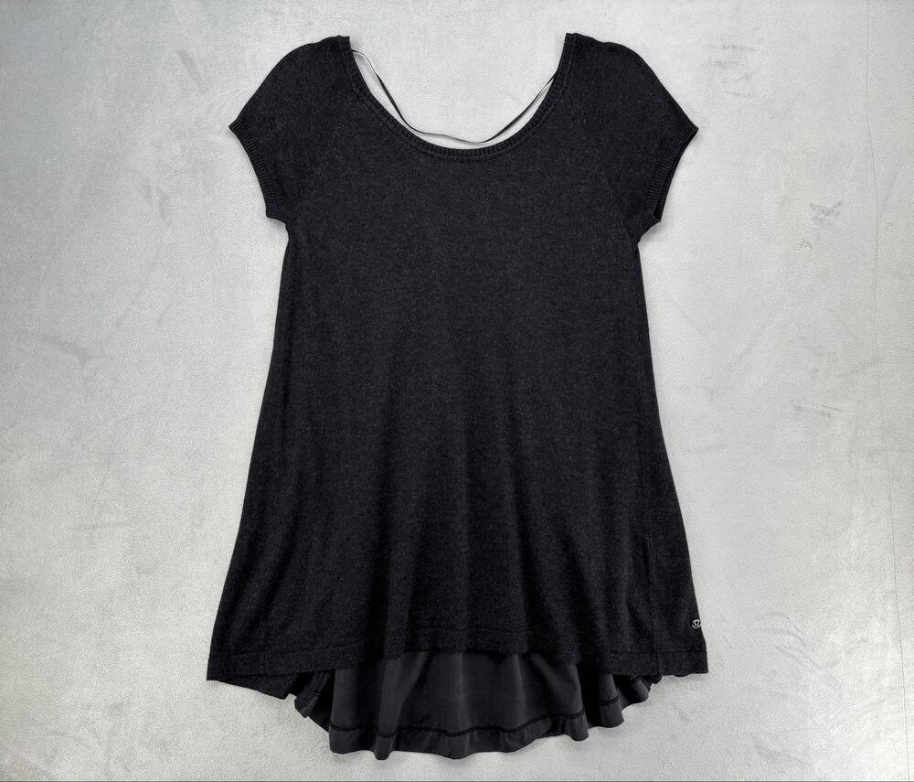 Archive Lululemon Black Grey Mixed Media Flowy Tunic T-Shirt Lagenlook Mori Kei